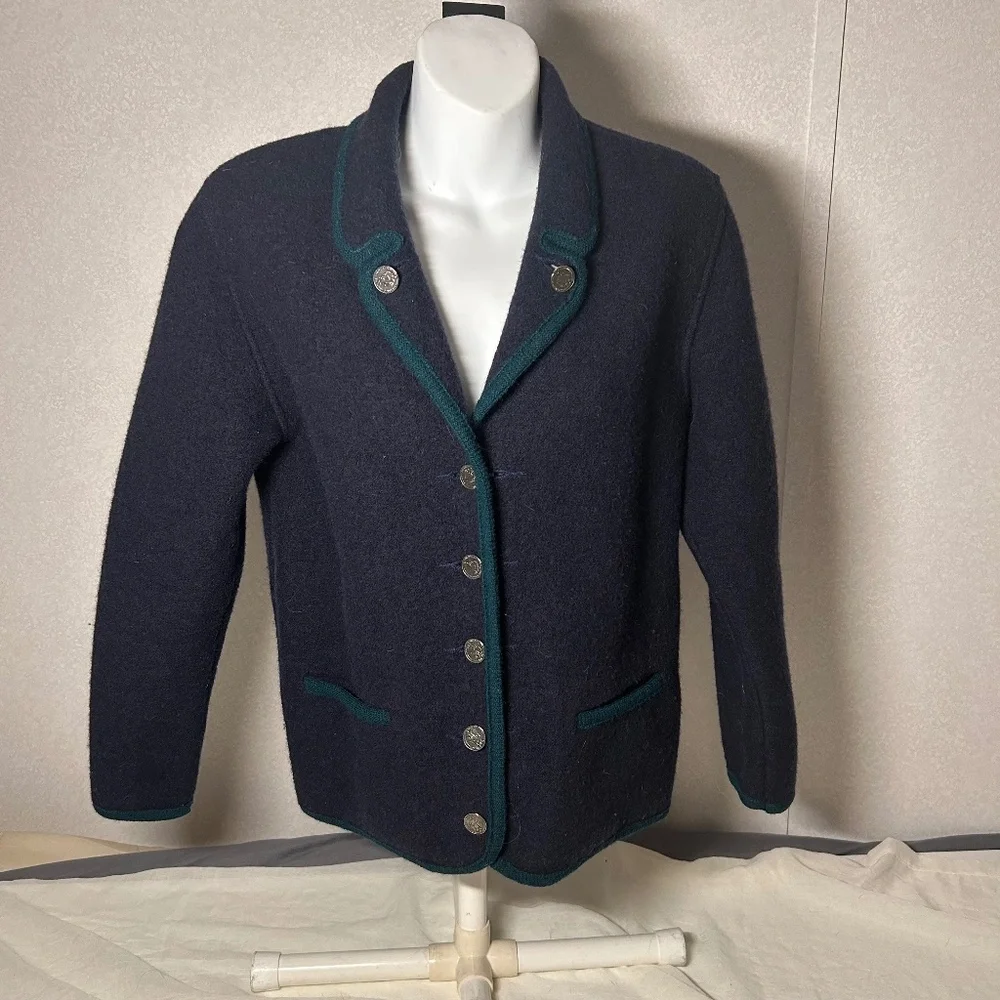Vintage‎ Sigi Scheiber Pure Wool Cardigan Sweater Unisex blue Sz 56 Coin buttons